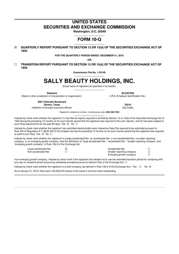 Thumbnail Sally Beauty Holdings 10-Q Quarterly Report FY2019 