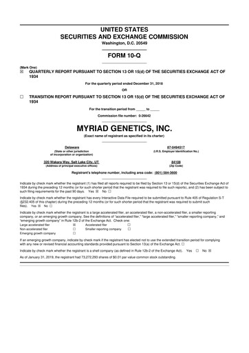 Thumbnail Myriad Genetics 10-Q Quarterly Report FY2019 