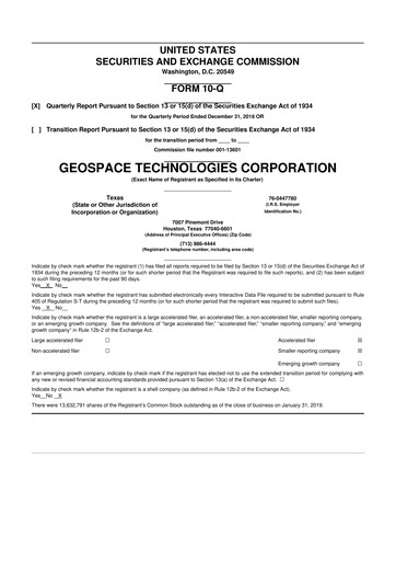 Thumbnail Geospace Technologies
 10-Q Quarterly Report FY2019 