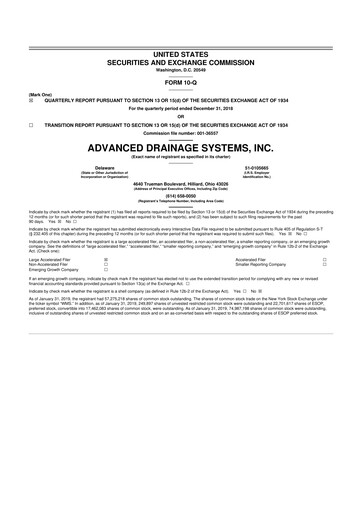 Thumbnail Advanced Drainage Systems
 10-Q Quarterly Report FY2019 