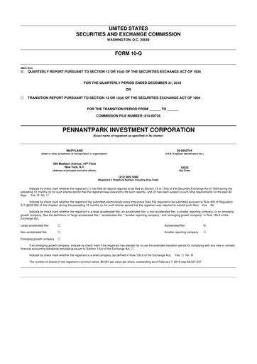 Thumbnail PennantPark Investment 10-Q Quarterly Report FY 