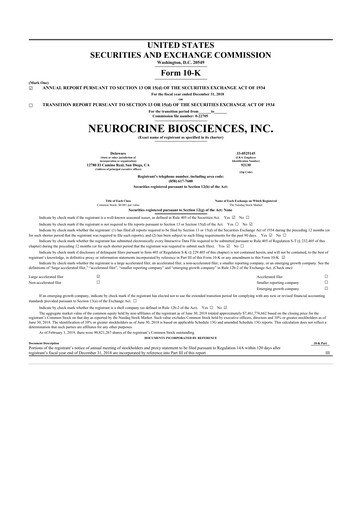 Thumbnail Neurocrine Biosciences
 10-K Annual Report 2018