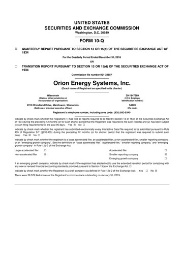 Vorschaubild Orion Energy Systems
 10-Q Quartalsbericht 2019 