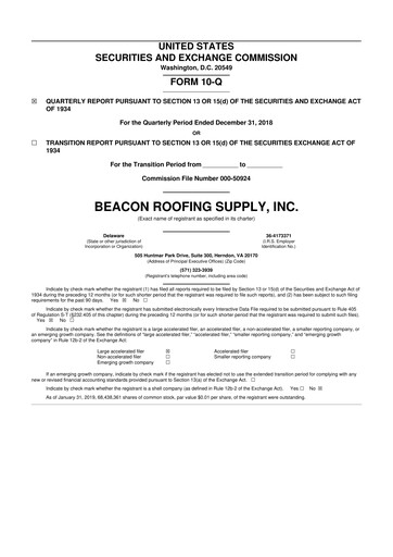 Thumbnail Beacon Roofing Supply 10-Q Quarterly Report FY2019 