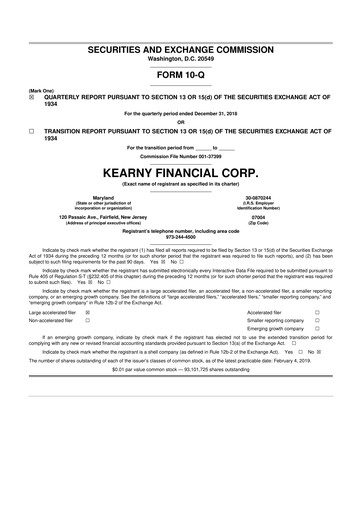 Miniature Kearny Financial
 10-Q Rapport trimestriel 2019 