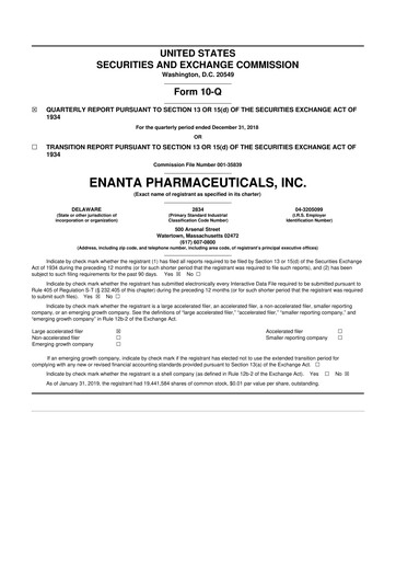 Thumbnail Enanta Pharmaceuticals
 10-Q Quarterly Report FY2019 