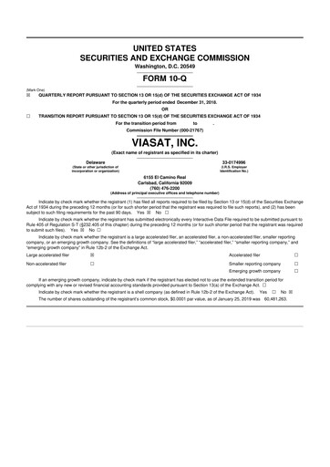 Thumbnail ViaSat 10-Q Quarterly Report FY2019 