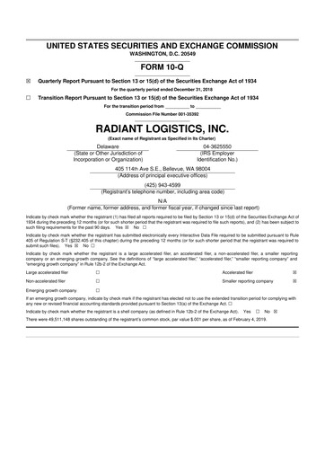 Thumbnail Radiant Logistics
 10-Q Quarterly Report FY2019 