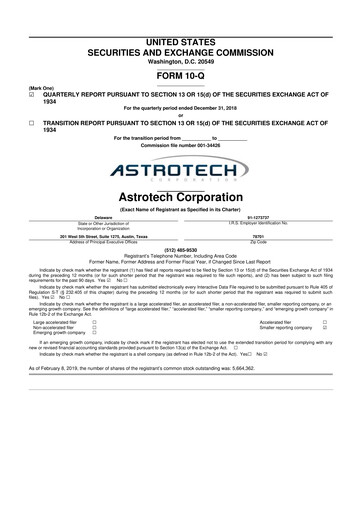 Thumbnail Astrotech 10-Q Quarterly Report FY2019 