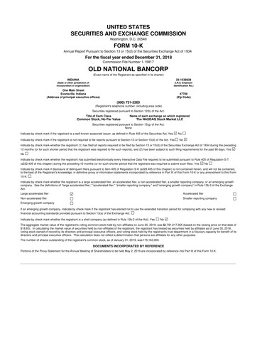 Miniature Old National Bank
 10-K Rapport annuel 2018
