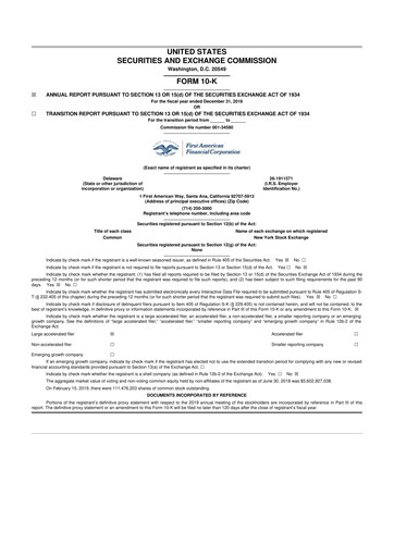Miniature First American Financial Corporation 10-K Rapport annuel 2018