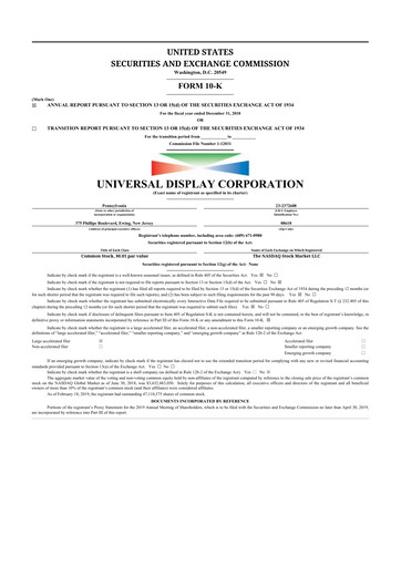 Thumbnail Universal Display Corporation
 10-K Annual Report 2018