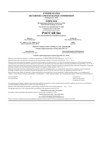 Thumbnail Paccar 10-K Annual Report 2018