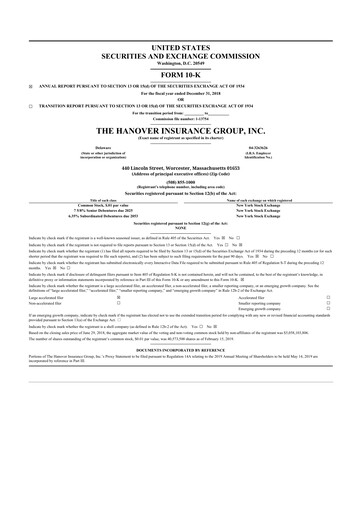 Thumbnail Hanover Insurance Group 10-K Annual Report 2018