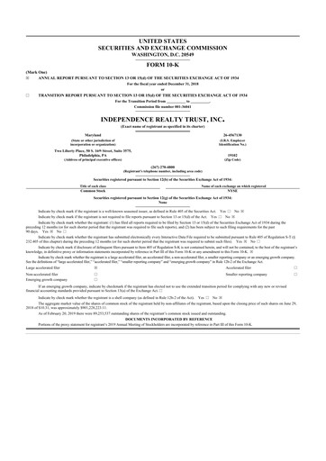 Thumbnail Independence Realty Trust
 10-K Annual Report 2018