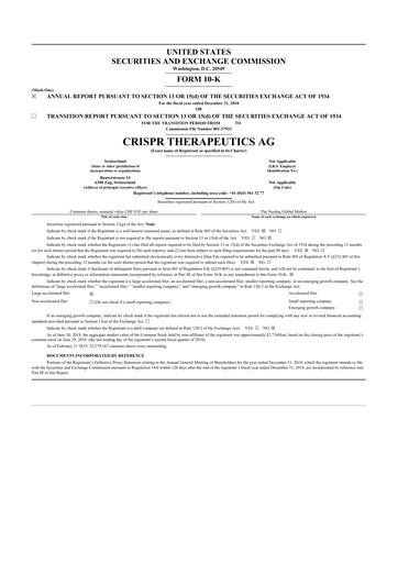 Thumbnail CRISPR Therapeutics 10-K Annual Report 2018