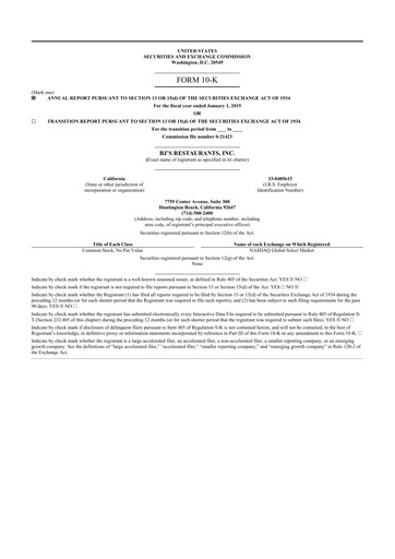 Thumbnail BJ's Restaurants
 10-K Annual Report 2018