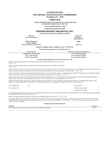 Thumbnail Zimmer Biomet 10-K Annual Report 2018