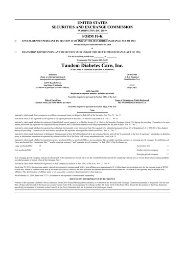 Thumbnail Tandem Diabetes Care
 10-K Annual Report 2018