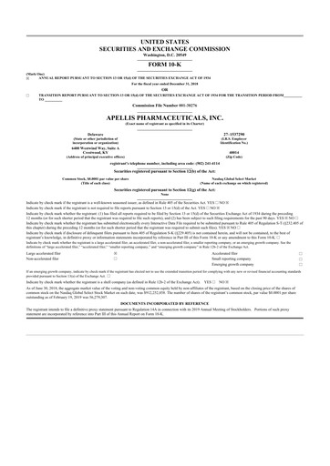 Miniature Apellis Pharmaceuticals 10-K Rapport annuel 2018