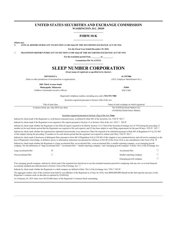 Thumbnail Sleep Number 10-K Annual Report 2018