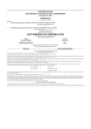 Thumbnail Gentherm 10-K Annual Report 2018