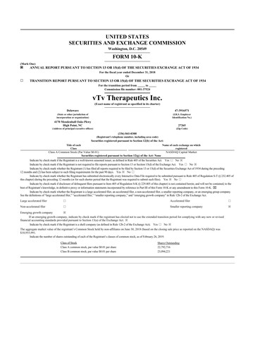 Thumbnail vTv Therapeutics
 10-K Annual Report 2018