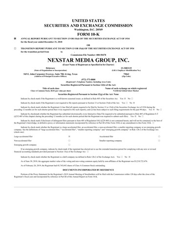 Thumbnail Nexstar Media Group
 10-K Annual Report 2018