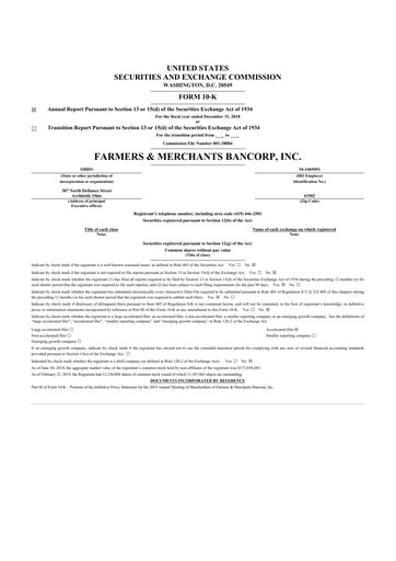 Thumbnail Farmers & Merchants Bancorp 10-K Annual Report 2018