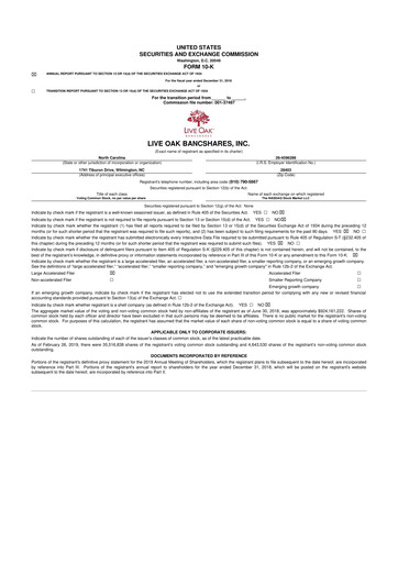 Thumbnail Live Oak Bank
 10-K Annual Report 2018