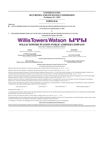 Thumbnail Willis Towers Watson  10-K Annual Report 2018
