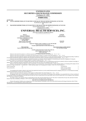 Thumbnail Universal Health Services
 10-K Annual Report 2018