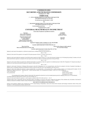 Thumbnail Universal Health Realty Income Trust 10-K Annual Report 2018