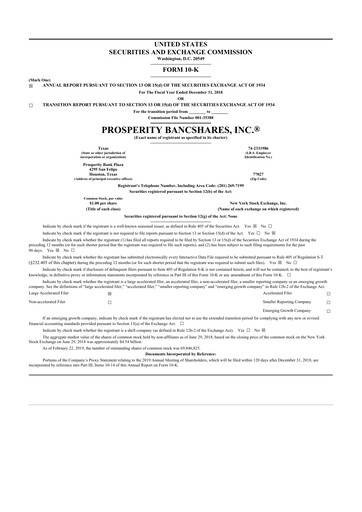 Thumbnail Prosperity Bancshares
 10-K Annual Report 2018
