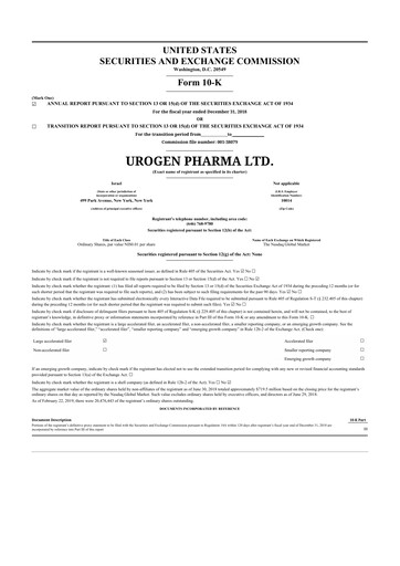 Thumbnail UroGen Pharma 10-K Annual Report 2018