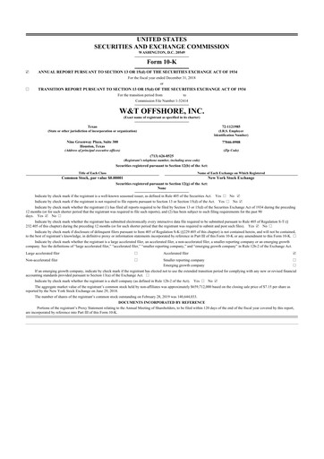 Thumbnail W&T Offshore 10-K Annual Report 2018