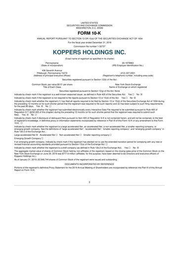 Vorschaubild Koppers Holdings 10-K Jahresbericht 2018