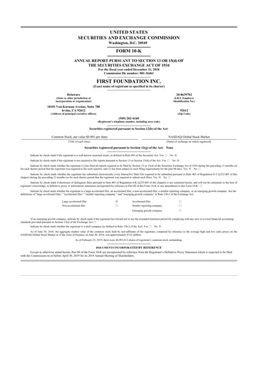 Thumbnail First Foundation
 10-K Annual Report 2018