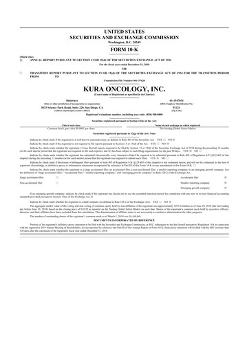 Vorschaubild Kura Oncology
 10-K Jahresbericht 2018
