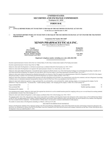 Thumbnail Xenon Pharmaceuticals 10-K Annual Report 2018