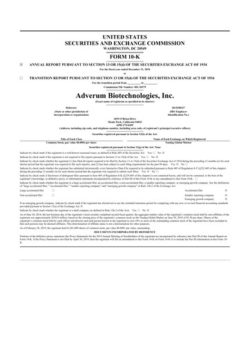 Thumbnail Adverum Biotechnologies
 10-K Annual Report 2018