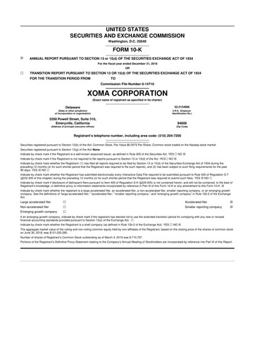 Miniature XOMA Royalty 10-K Rapport annuel 2018
