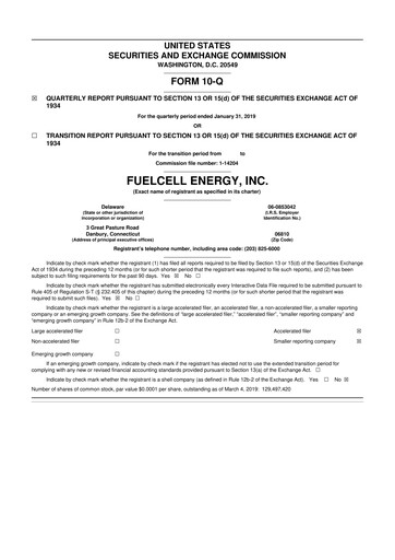Thumbnail FuelCell Energy
 10-Q Quarterly Report FY2019 