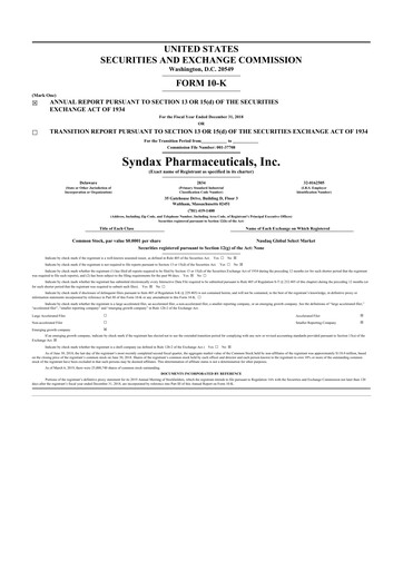 Thumbnail Syndax Pharmaceuticals 10-K Annual Report 2018