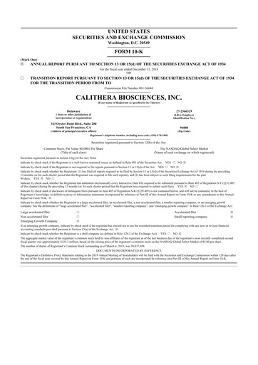 Thumbnail Calithera Biosciences
 10-K Annual Report 2018
