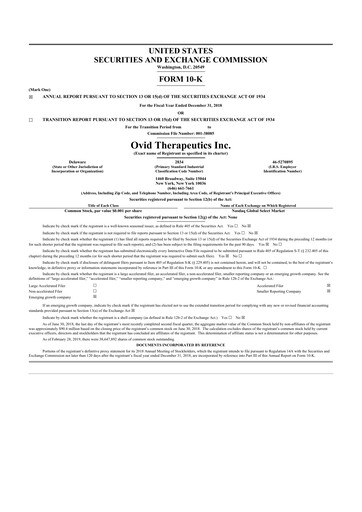 Thumbnail Ovid Therapeutics
 10-K Annual Report 2018