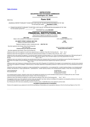 Thumbnail Financial Institutions 10-K Annual Report 