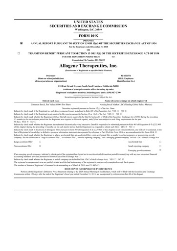 Thumbnail Allogene Therapeutics
 10-K Annual Report 2018