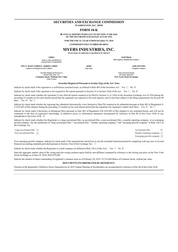 Thumbnail Myers Industries 10-K Annual Report 2018