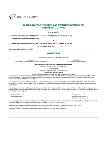 Miniature Korn Ferry
 10-Q Rapport trimestriel  